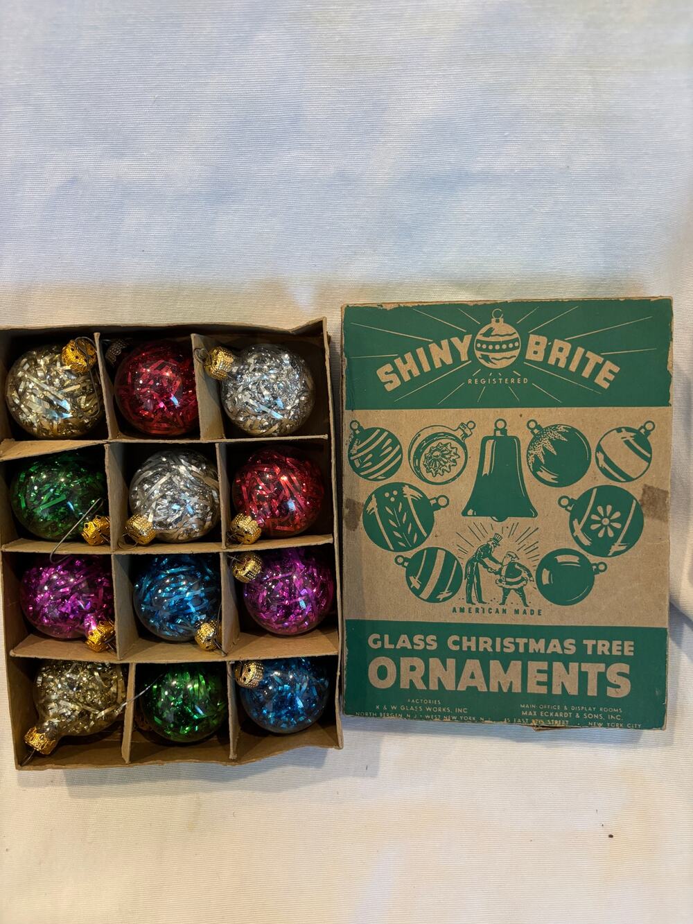 Vintage 40's 60's Shiny Brite Ornaments Clear Balls Filled with Tinsel